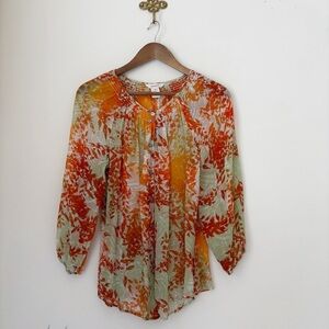 Sundance Floral Silk Chiffon Button Front Top Medium